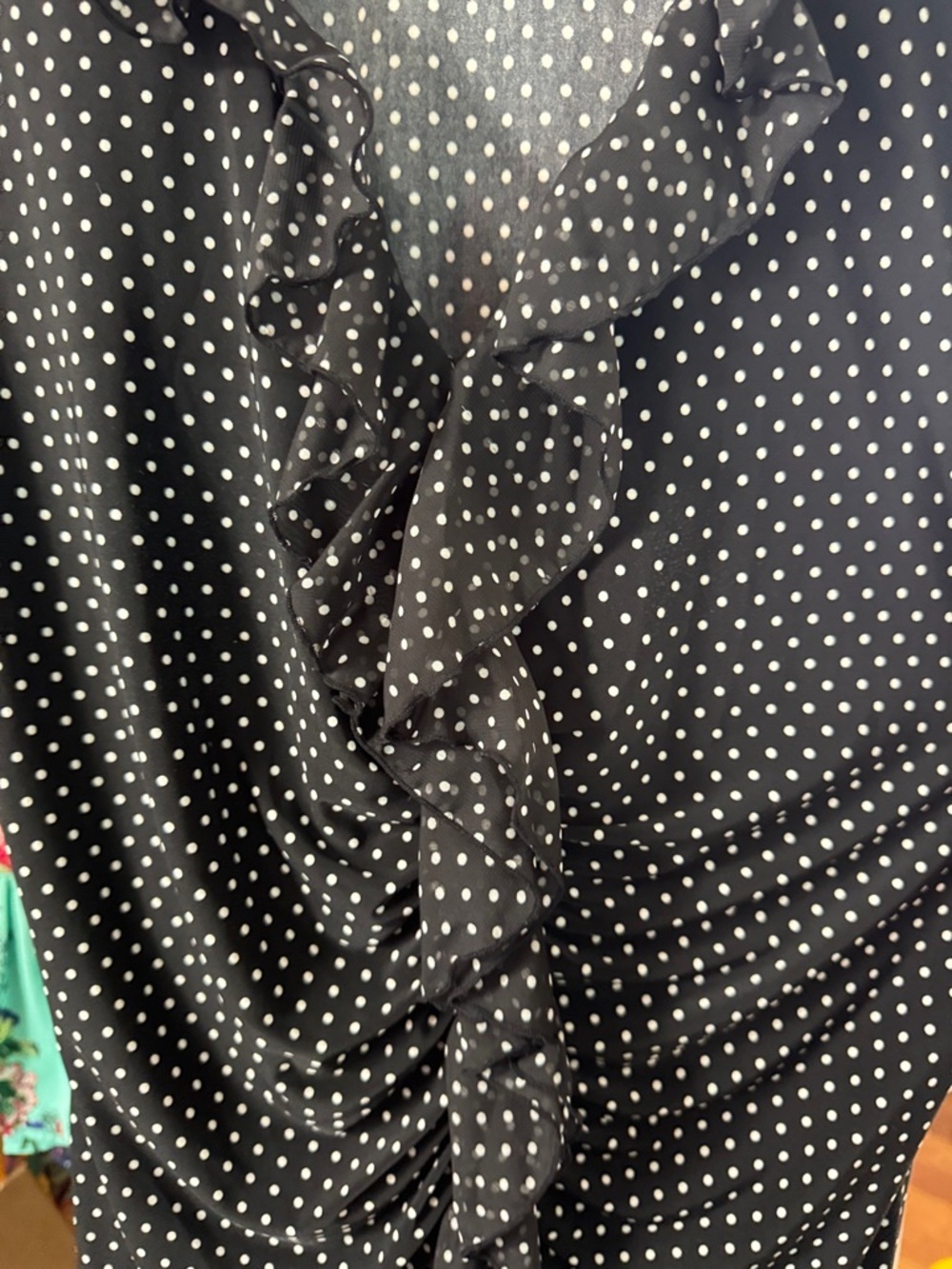 White House Black Market Polka Dot Ruffle Shell - Medium - Picture 5 of 6